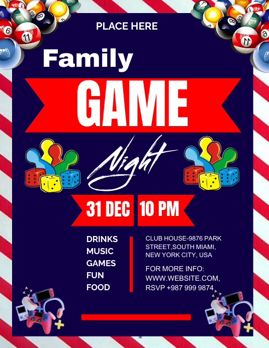 family game night flyers Folheto (US Letter) template