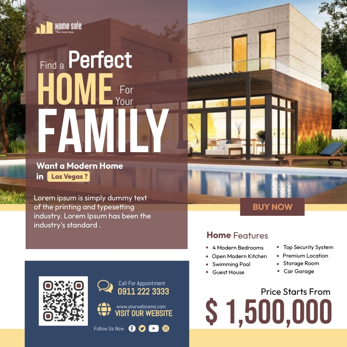 Family Home Rental Ads Template | PosterMyWall