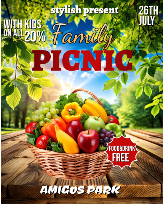 Family picnic party flyer Instagram Portrait template