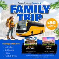 Family Road field bus trip vacations packages travel agency advertisement flyer poster template