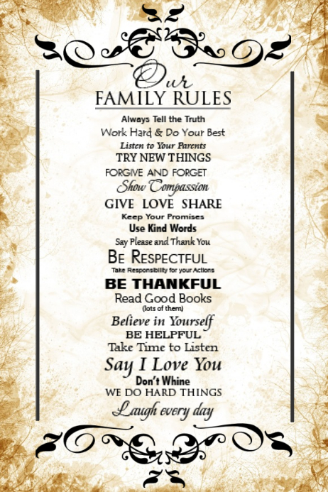 Family Rules Gift Wall Art Decor Poster Template Postermywall