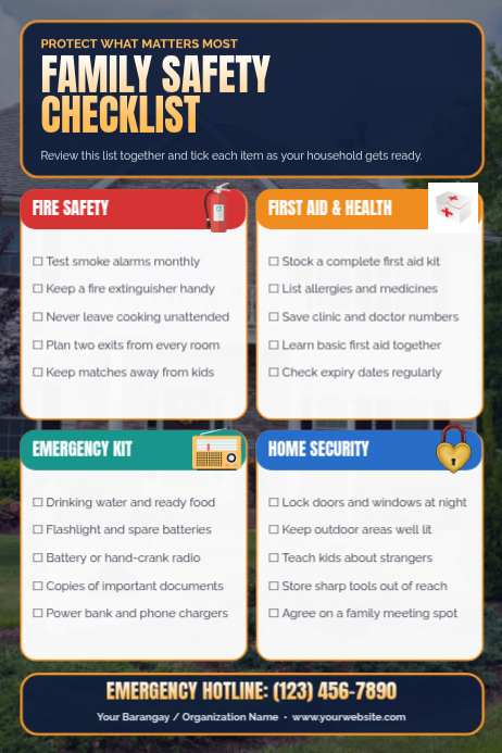 Family Safety Checklist Home Preparedness Poster Template | PosterMyWall