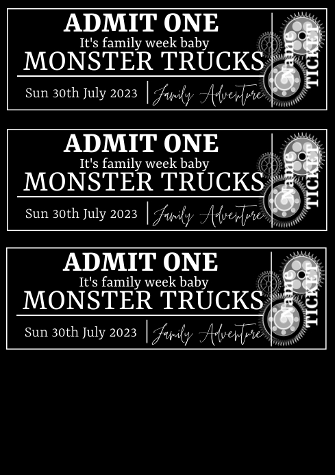 Family Time Ticket Monster Trucks A4 template