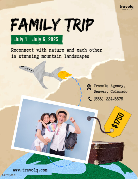Family Travel Poster Folheto (US Letter) template