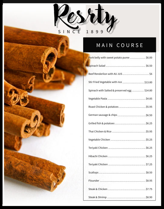 Sjabloon Fancy Menu Card Template Postermywall