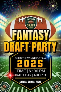 Fantasy Football Draft Party Invitation Editable Póster template