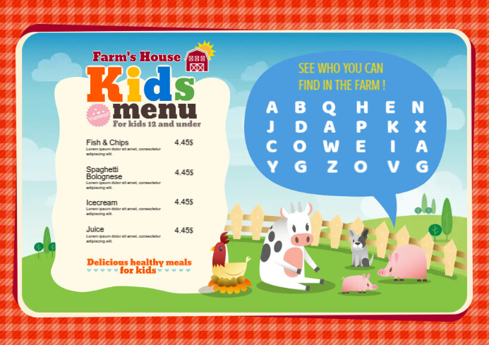 Farm Design Kids Menu Template | PosterMyWall