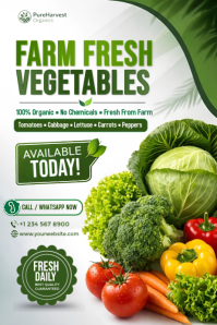 Farm Fresh Vegetables Flyer Template | Organic Food Promotion Poster | Fresh Produce Sale & Grocery Плакат