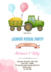 Farm gender reveal party invitation A6 template