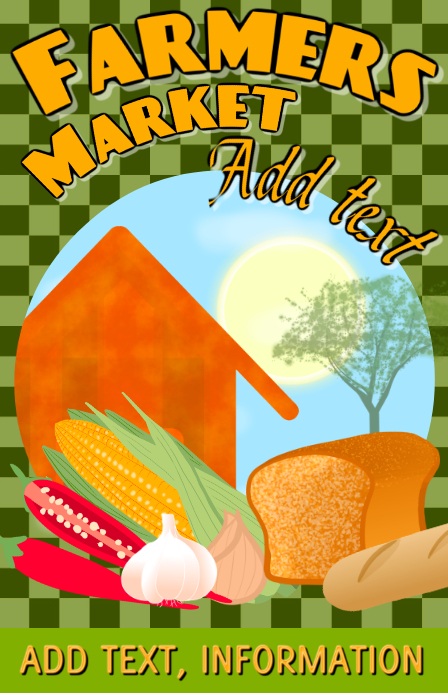 farmers market with house and food - template Tabloid