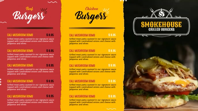 Fast Food & Burger Restaurant Menu Ekran reklamowy (16:9) template