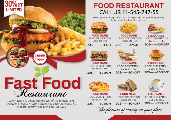 Copy of Fast food bi fold menu | PosterMyWall