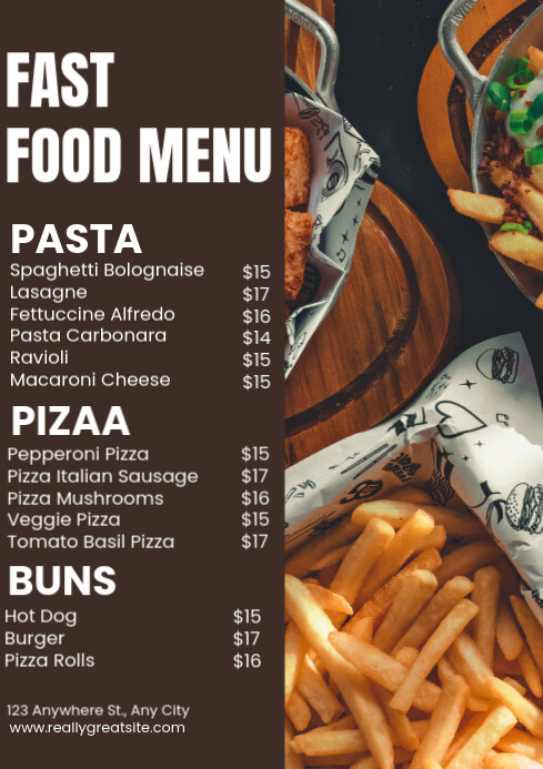 Fast Food Menu A4 template
