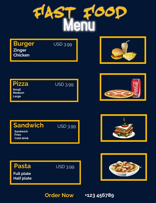 Menu Bi Fast Fast Food Menu Card Design