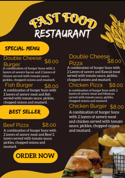 Plantilla de Fast Food Menu Restaurant | PosterMyWall