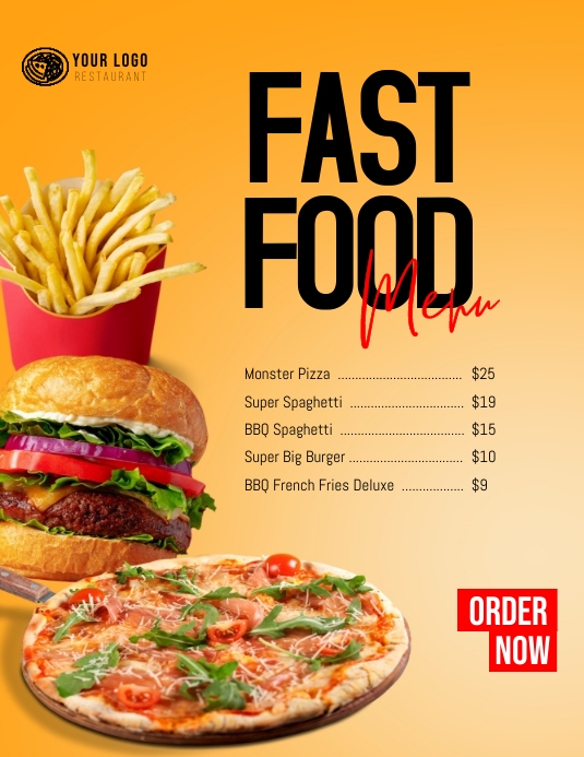 Fast Food Menu Template Volantino (US Letter)