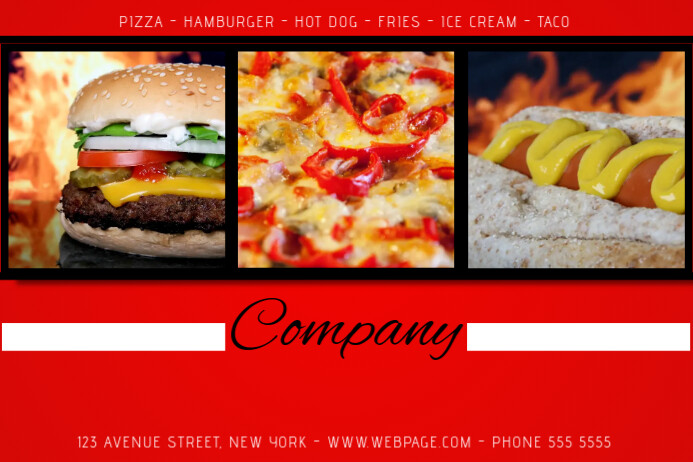 fast food pizza hamburger hot dog flyer template red Плакат