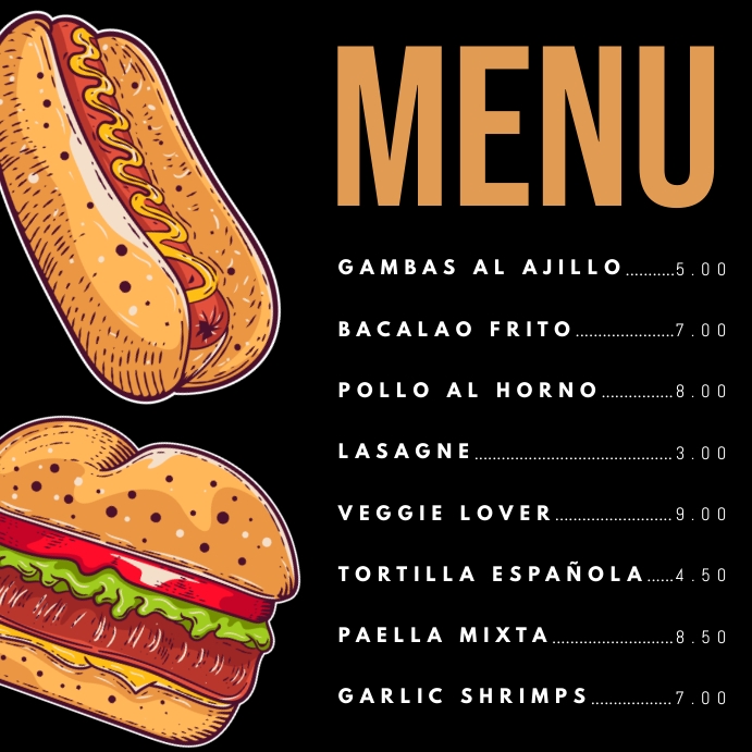 Fast Food Snacks Menu Template | PosterMyWall