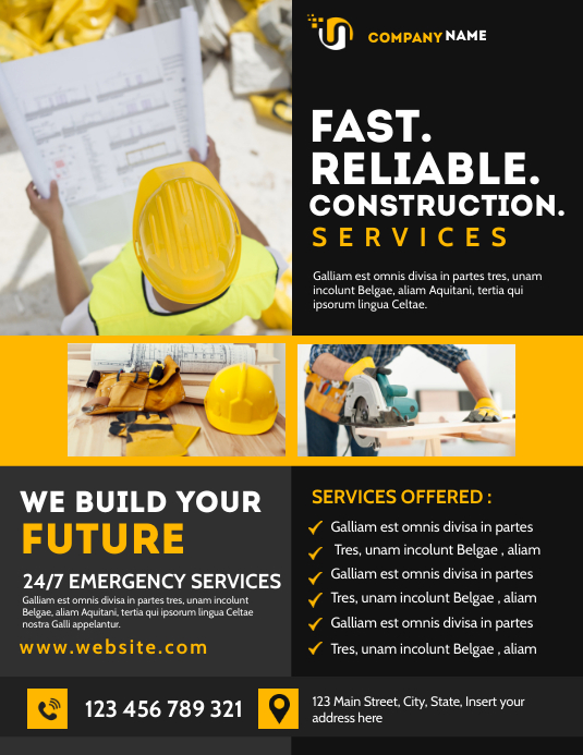 fast reliable construction services advertise Template | PosterMyWall