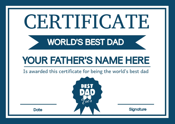 Father's day certificate template. A4