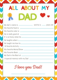 Father's Day Gift All About My Dad Printable A6 template