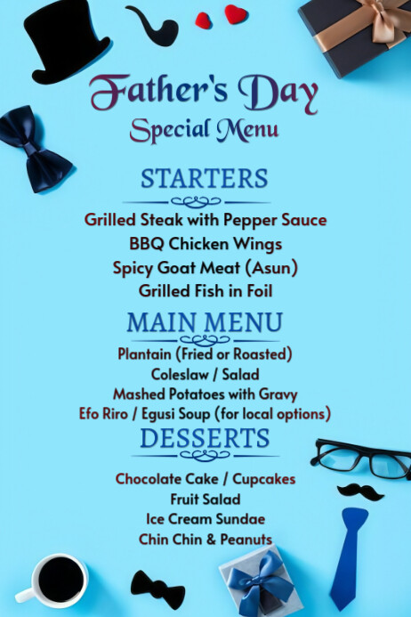 Father's Day Menu Poster template