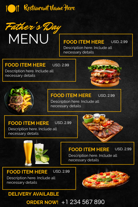 father's day menu Poster template