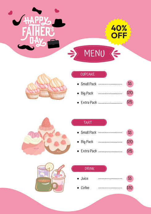 Father's Day Menu Template A4