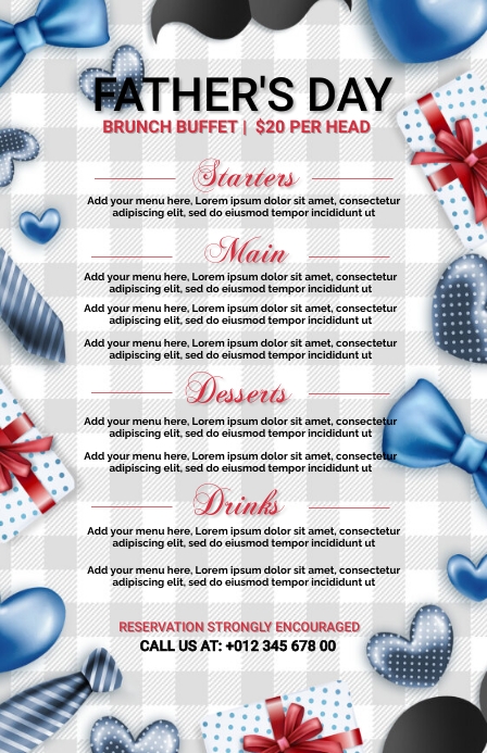 Father's Day Menu Template Meia página larga