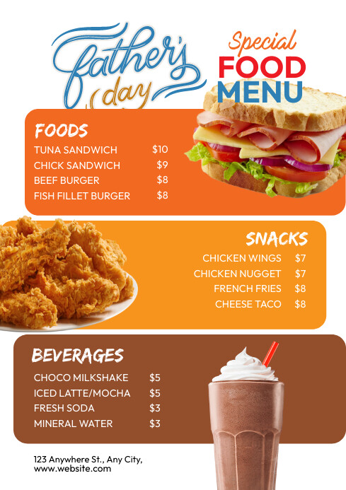 Father's Day Menu Template A4