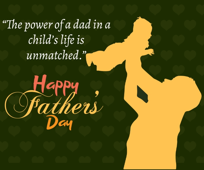 Dark green Father’s Day quote design with golden silhouette and decorative heart pattern
