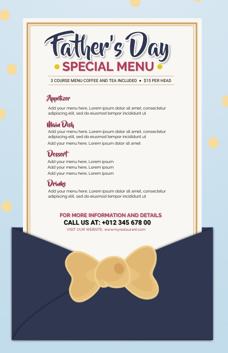 Father's Day Menu Template Half Page Wide