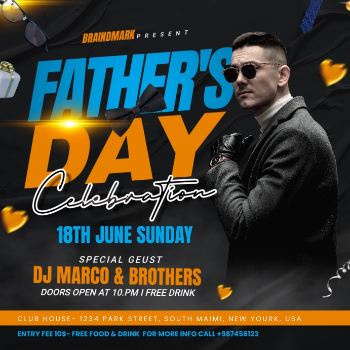 Father's day party flyer posters Square (1:1) template