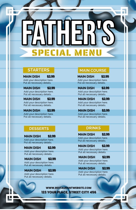 Father's Day Special Menu Template Szeroki pół strony