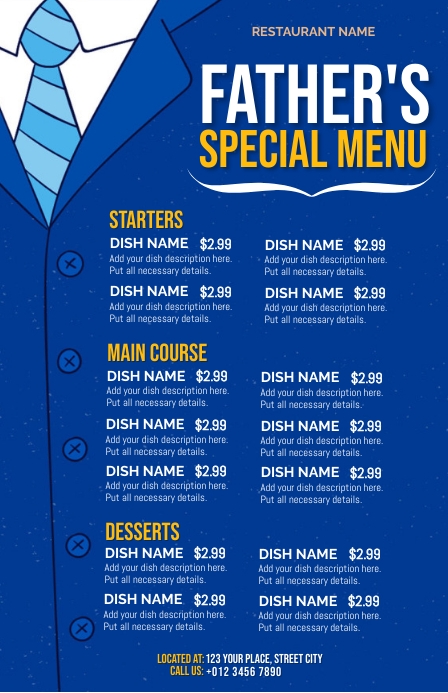 Father's Day Special Menu Template Half Page Wide