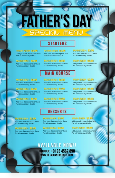 Father's Day Special Menu Template Szeroki pół strony