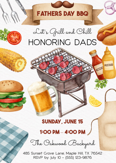 Fathers Day Bbq Brunch Editable Invitation A6 template