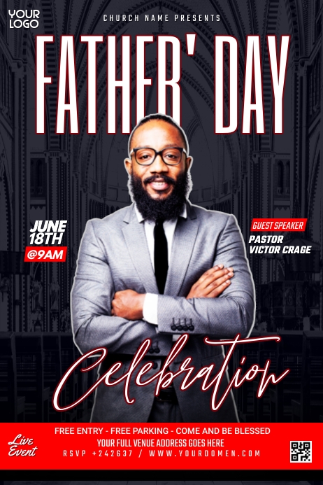 Fathers day church celebration Poster template