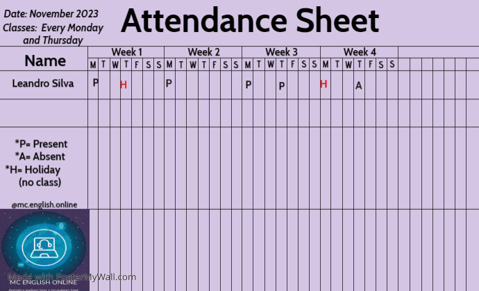Attendance Printable Sheet Template (1) | PosterMyWall