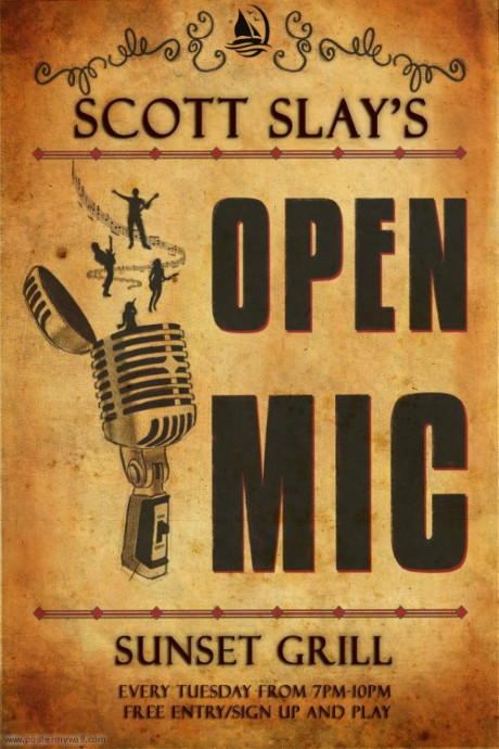 Scott Slay Open Mic Sunset Grill Norfolk Poster template