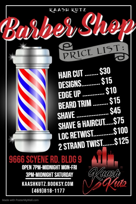 Barber Shop Price List Poster | PosterMyWall