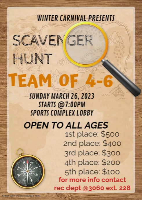 Scavenger Hunt birthday party invitation A6 template