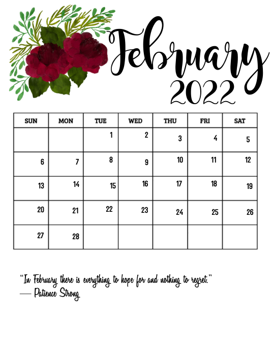 Calendar Feb 2022 Modèle February 2022 With Quote Calendar | Postermywall
