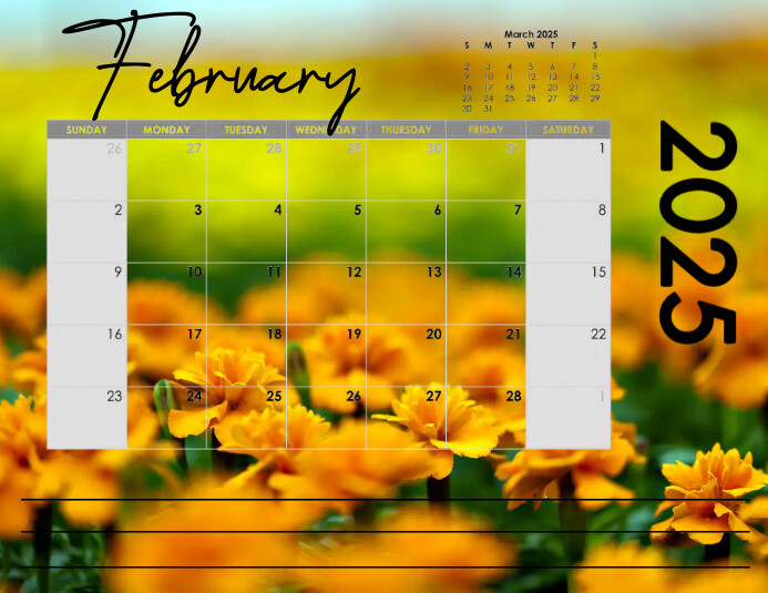 Pretty February 2025 Calendar