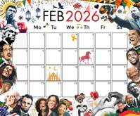 February 2026 Calendar Template Rectangle moyen