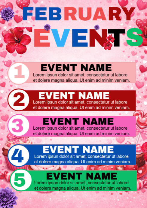 February Event / Upcoming Events A4 Template | PosterMyWall