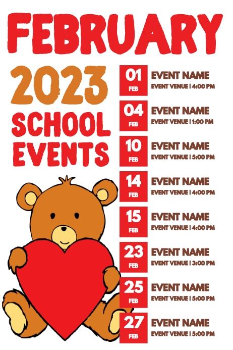 February Events Schedule Calendar Template | PosterMyWall