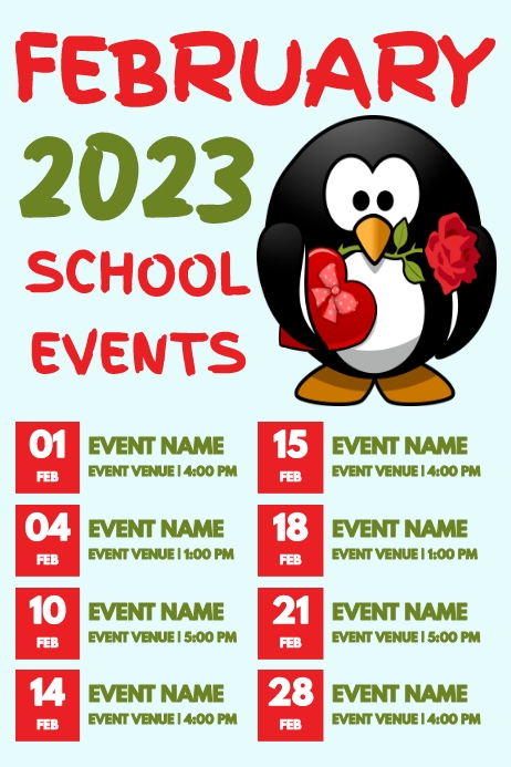 February Events Schedule Calendar Template | PosterMyWall
