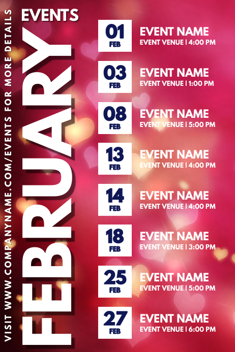 February Events Schedule Calendar Template | PosterMyWall