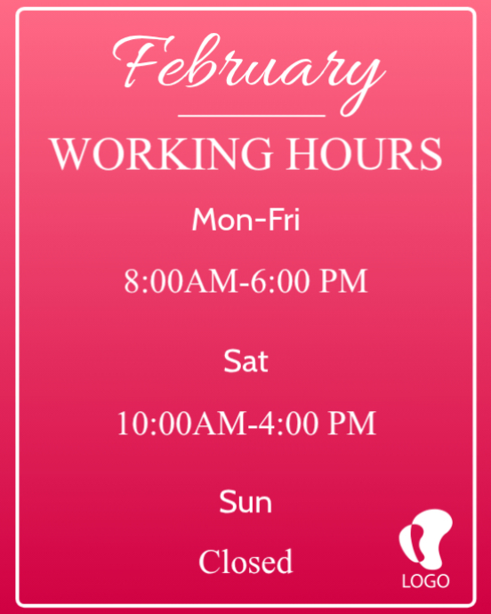 Example Update Working Hours Message February New Month Working Hours Update Post Flyer Note Social Media ...